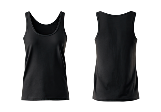 Front and back view of a plain, dark gray women's tank top.  Solid color,  simple design,  sleeveless,  round neckline