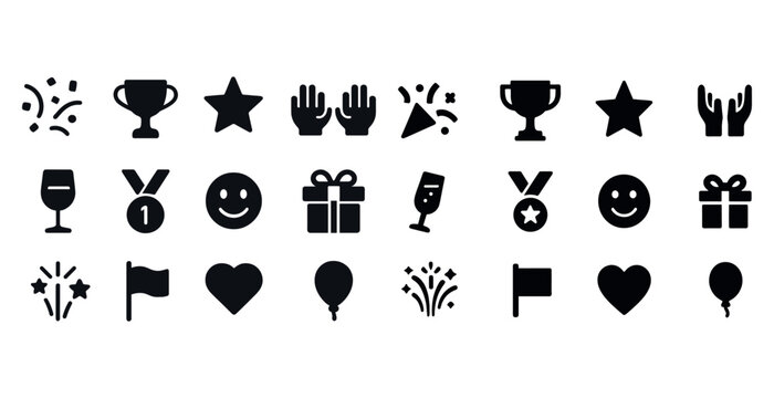 Celebration icons collection: trophies, stars, gifts and party elements