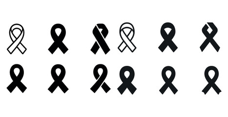 Collection of black awareness ribbons in various styles