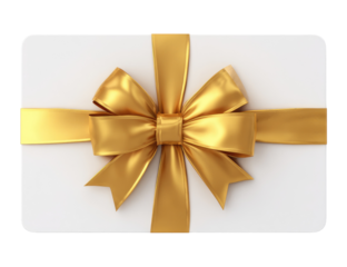 Gift card, white rectangle, gold ribbon bow