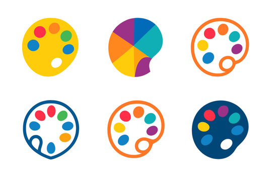 Colorful Logo Collection. Vibrant colors. Icon set. Set Logo of vibrant colors: palette with multicolor paint spots. harmonious logo variations of the same