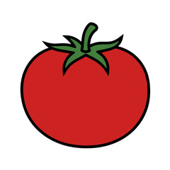 Simplified Cartoon Tomato Vegetable with Green Stem on White Background