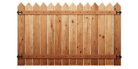 Wooden Picket Fence Section with Metal Hinges and Hardware backyard isolated on a transparent background