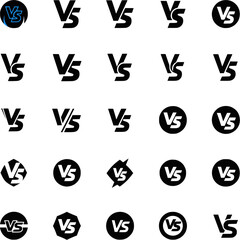 Versus V/S 25 vector set competition fight battle challenge championship duel match game sport black and blue vector wighout background editable and can add colour and changeable.