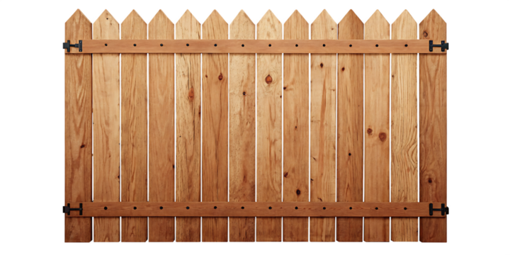Wooden Picket Fence Section with Metal Hinges and Hardware backyard isolated on a transparent background