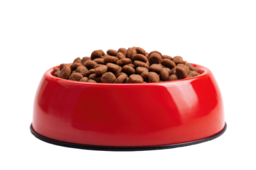 Red bowl filled with dog food (2)