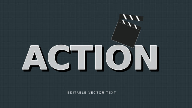Exciting action editable vector text design with a clapperboard on dark background