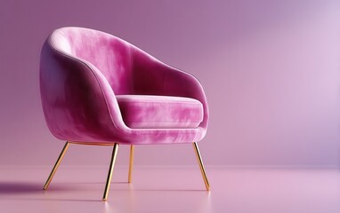Modern Velvet Armchair in a Pastel Daydream, Its Golden Legs Sparkle Under Soft Studio Lighting