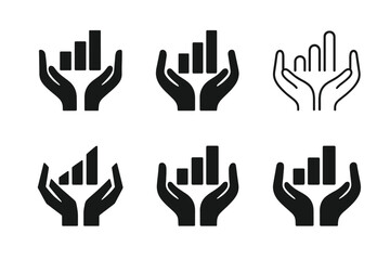 Creative Incubator Logos. Business incubator. Icon set. Set Logo of business incubator: rising graph emerging from protective hands. harmonious logo variations
