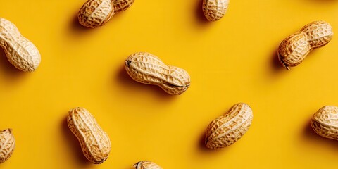 Nuts About You Pattern Presents a Cheerful Spread of In-Shell Peanuts on a Sunny Yellow Surface