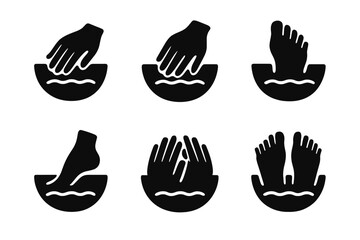 Obraz premium Spa Icon Set. Manicure and pedicure. Icon set. Set Logo of Spa Bowl: Warm water soak. Negative space, Symmetrical form, Flat solid, Minimal outline, Iconic