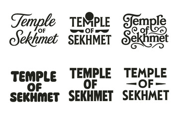 Obraz premium Temple Emblem Lettering Grid. Temple of Sekhmet. Set lettering. harmonious lettering variations of the same emblematic concept, each with different artistic