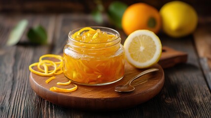Capturing the Golden Hour With Homemade Citrus Marmalade in Glass Jar on Wooden Tray