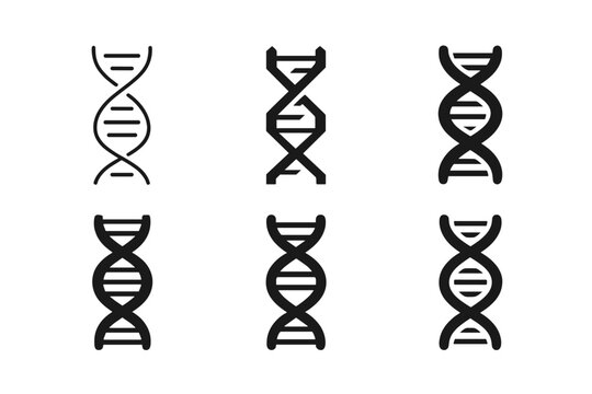 Genetic Innovation Icons. DIY biohacking and body modification. Icon set. Set Logo of genetic innovation: double helix forming infinity loop. harmonious logo