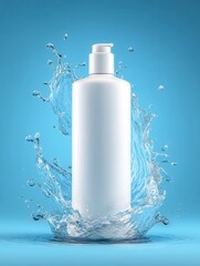 Clean Embrace of Aqua Essence Around a White Bottle, a Symphony of Purification in Motion