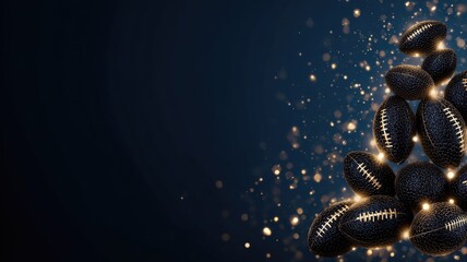 Dynamic football composition with glittering stars creating festive atmosphere on dark background