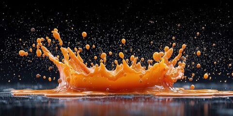 Orange Liquid Dancing in the Dark, a Dynamic and Refreshing Explosion of Flavour Captured in a Fleeting Moment
