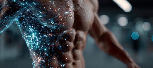 Human body glowing with digital network connections