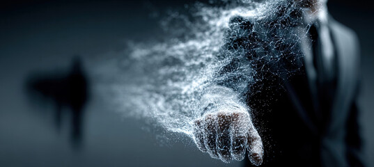 Businessman hand transforming into digital network particles