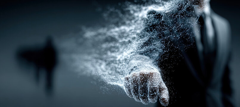 Businessman hand transforming into digital network particles