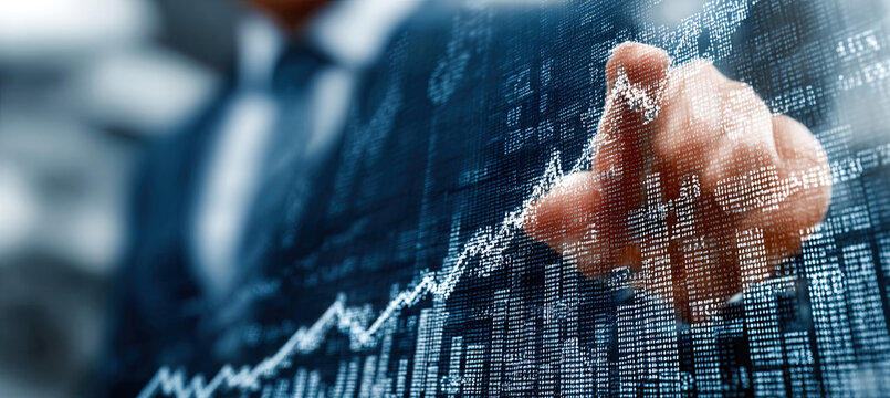 Business professional touching financial data growth chart