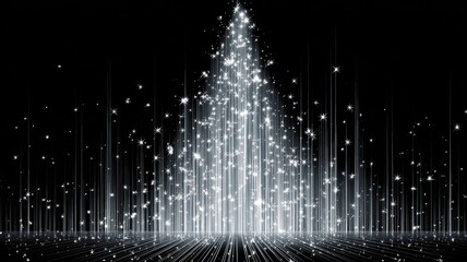 Glowing abstract christmas tree with sparkling stars on black background