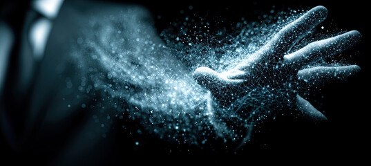 Human hand forming digital data network connection concept
