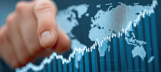 Finger pointing global economic growth chart data