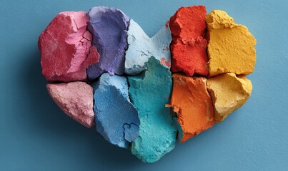 Colorful Jigsaw Pieces Unite to Form a Sentimental Heart on a Blue Surface, Showing Love and Connections