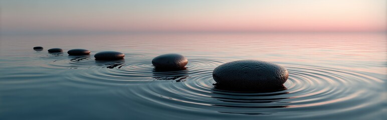 pebbles in water with subtle ripples of water, zen meditation background