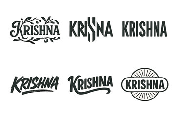 Fototapeta premium Krishna Lettering Variations. Krishna Deity. Set lettering. harmonious lettering variations of the same emblematic concept, each with different artistic