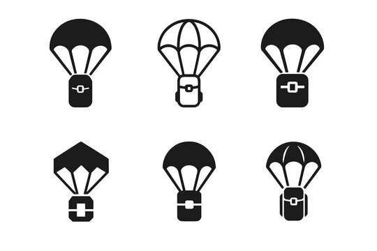 Parachute Logo Variations. Parachute. Icon set. Set Logo of Parachute: Parachute pack ready for jump. harmonious logo variations of the same emblematic