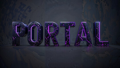 Portal: Cracked, Industrial 3D Text with Neon Purple Glow