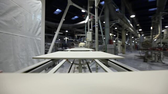 Ceramic tiles and porcelain tile factory. Ceramic tile manufacturing plant. The process of making ceramic tiles. Conveyer line for ceramic tile at plant. Production Modern Conveyor Line Ceramic Tile. 