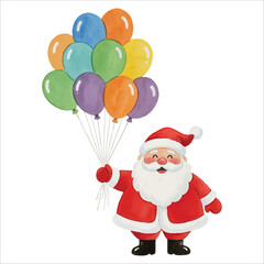 Santa Claus Holding Balloons Watercolor Vector Isolated on White Background
