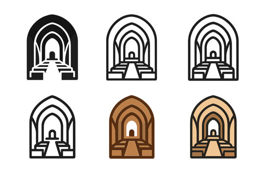 Church Architecture Icons. The development of Christian church architecture. Icon set. Set Logo of The development of Christian church architecture: Nave