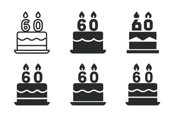 Birthday Logo Variations. Birthday milestone. Icon set. Set Logo of birthday milestone: layered cake with candles marking age. harmonious logo variations of