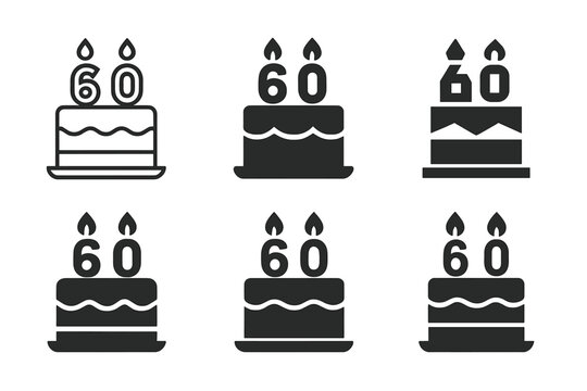 Birthday Logo Variations. Birthday milestone. Icon set. Set Logo of birthday milestone: layered cake with candles marking age. harmonious logo variations of