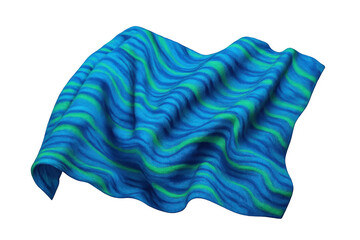 Blue and green flowing fabric with wavy stripes creating a dynamic abstract textile background on transparent png surface