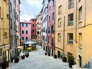 Sierkussen Smal steegje Colorful narrow street in historic Italian town with vibrant buildings and charming architecture, showcasing the beauty of urban life and culture  © Ann