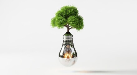 Tree Growing From Light Bulb Symbolizing Eco-Friendly Energy