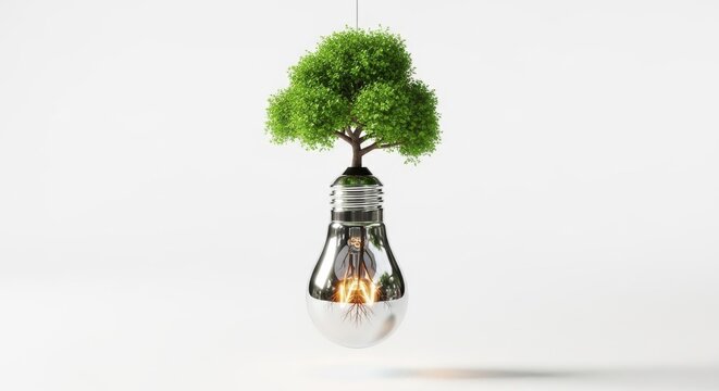 Tree Growing From Light Bulb Symbolizing Eco-Friendly Energy
