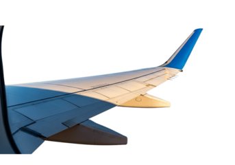 View of Commercial Airplane Wing with Blue Winglet from Window Isolated on Transparent Background PNG