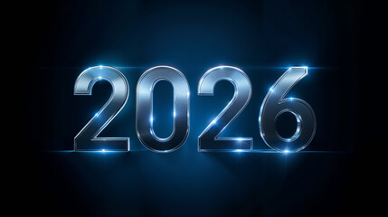 New Year 2026 Chrome Title with Sci-Fi Glow