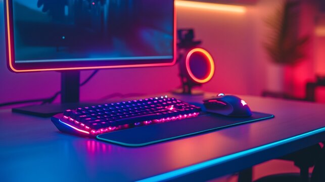 Ultra modern gaming setup RGB lighting high end mechanical keyboard sleek gaming mouse professional esports environment perfect for Black Friday promotions