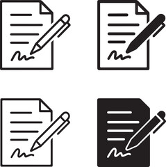 Isolated Contract Signing black vector icon, contract, signing, legal, document, signature, agreement, paperwork, approval, business, buyer focused contract design