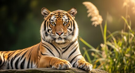 Obraz premium Majestic Tiger Portrait in Golden Hour Sunlight