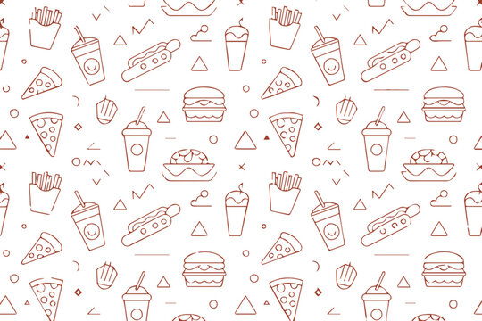 fast food seamless vector pattern burgers pizza fries cans