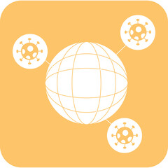 Global Pandemic Spread Concept Icon With World Globe And Virus Particles Connected By Lines Against A Soft Orange Background With Copy Space