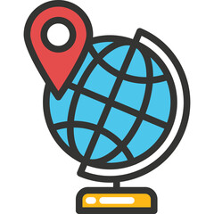 Globe With Red Map Pin Icon Indicating Location On Transparent Background Simple Flat Design Illustration
